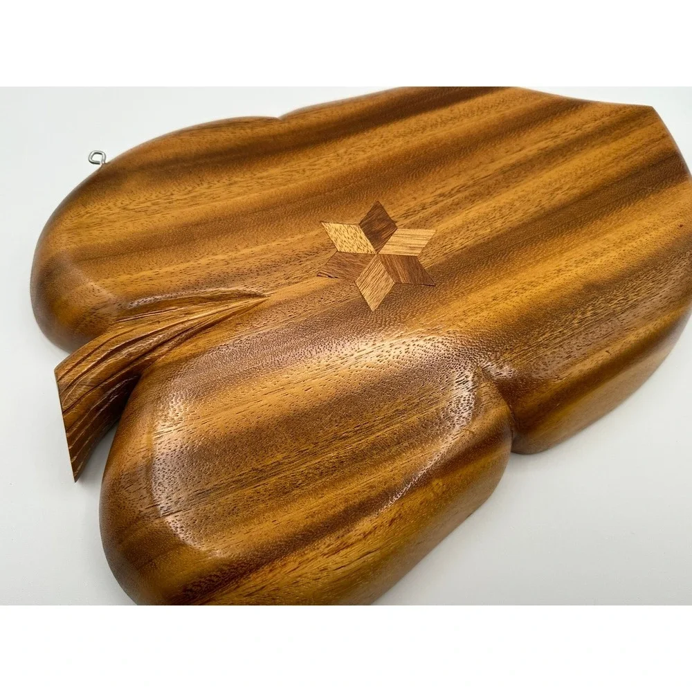 Vintage Hand Carved Monkey Pod Wood Leaf Divided Serving Tray Mid Century Tiki